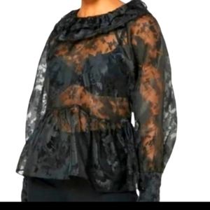 Topshop womens SZ 6 Sheer Blk. Floral layer top Goth, dark fairy,lacey, romantic